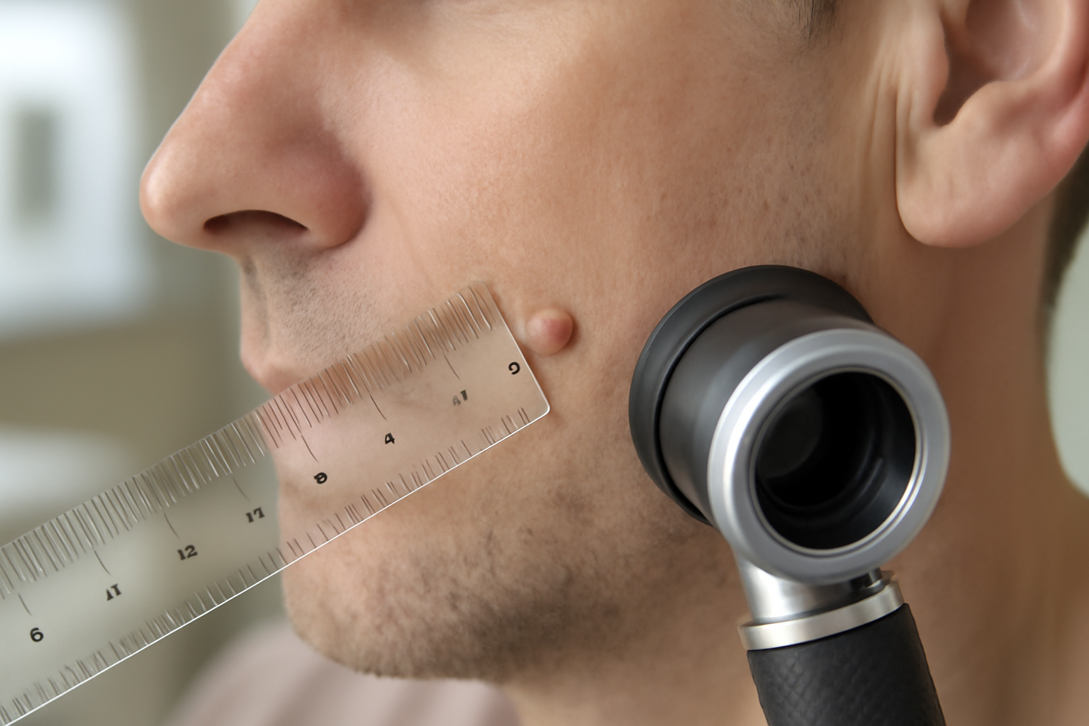 Carcinome basocellulaire photo : repère visuel sur le visage, papule perlée et vaisseaux visibles