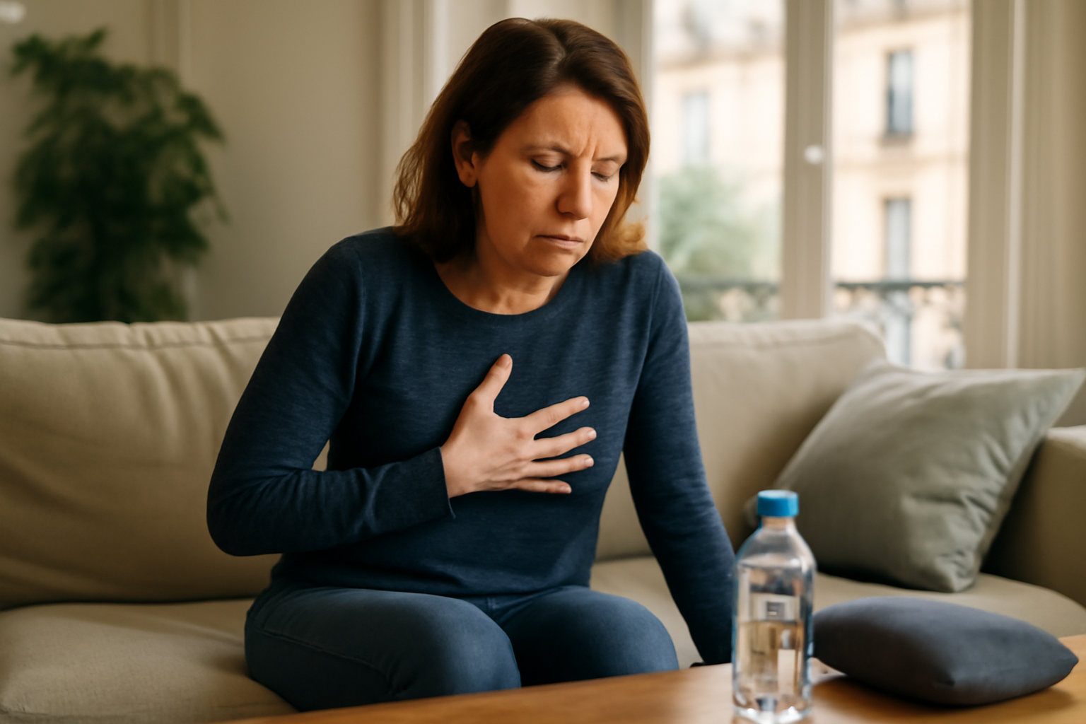 cote félée : douleur thoracique localisée après un faux mouvement, scène photo réaliste