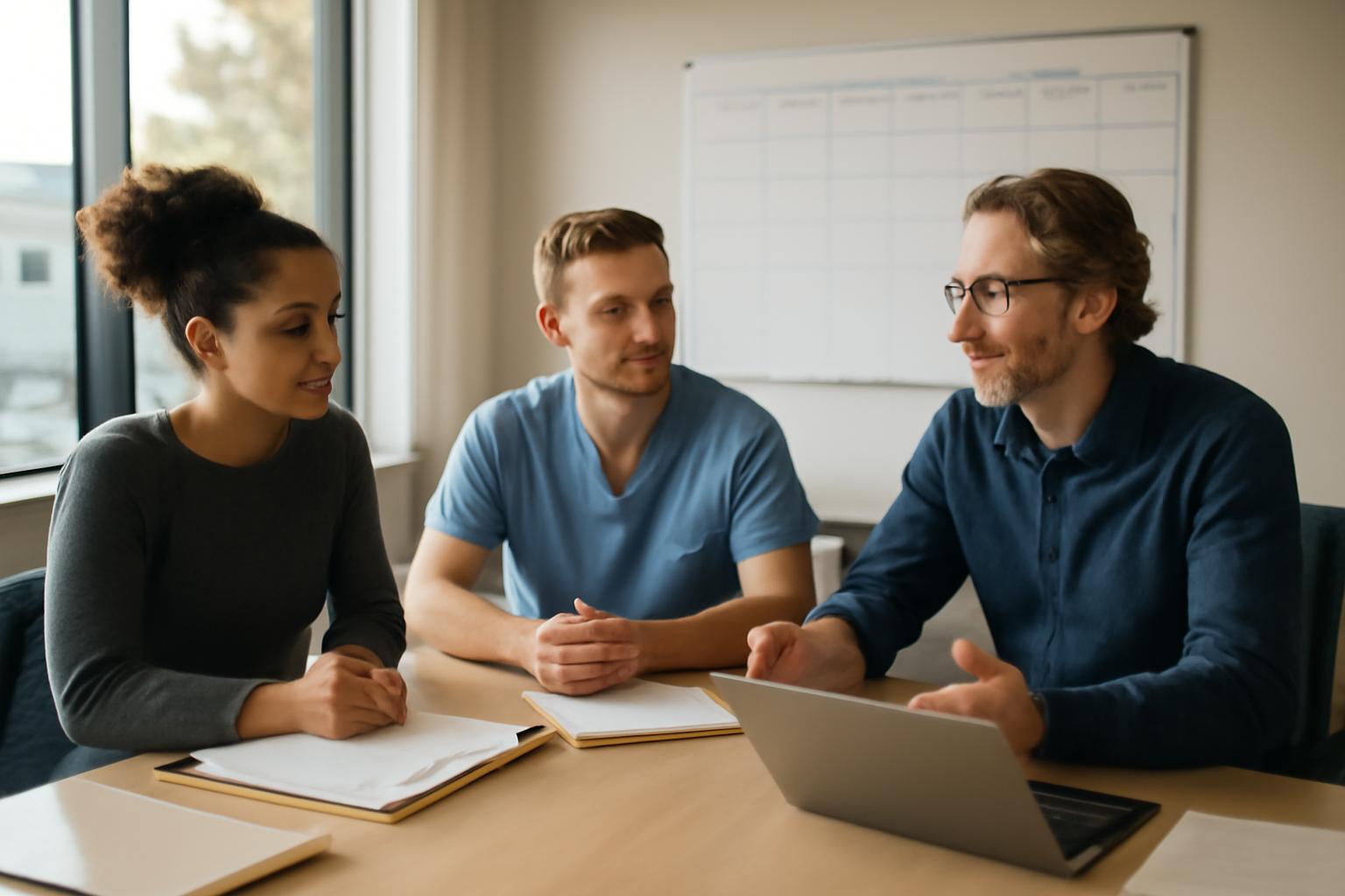 Professions intermédiaires de la santé et du travail social : équipe en réunion de coordination dans un établissement de santé