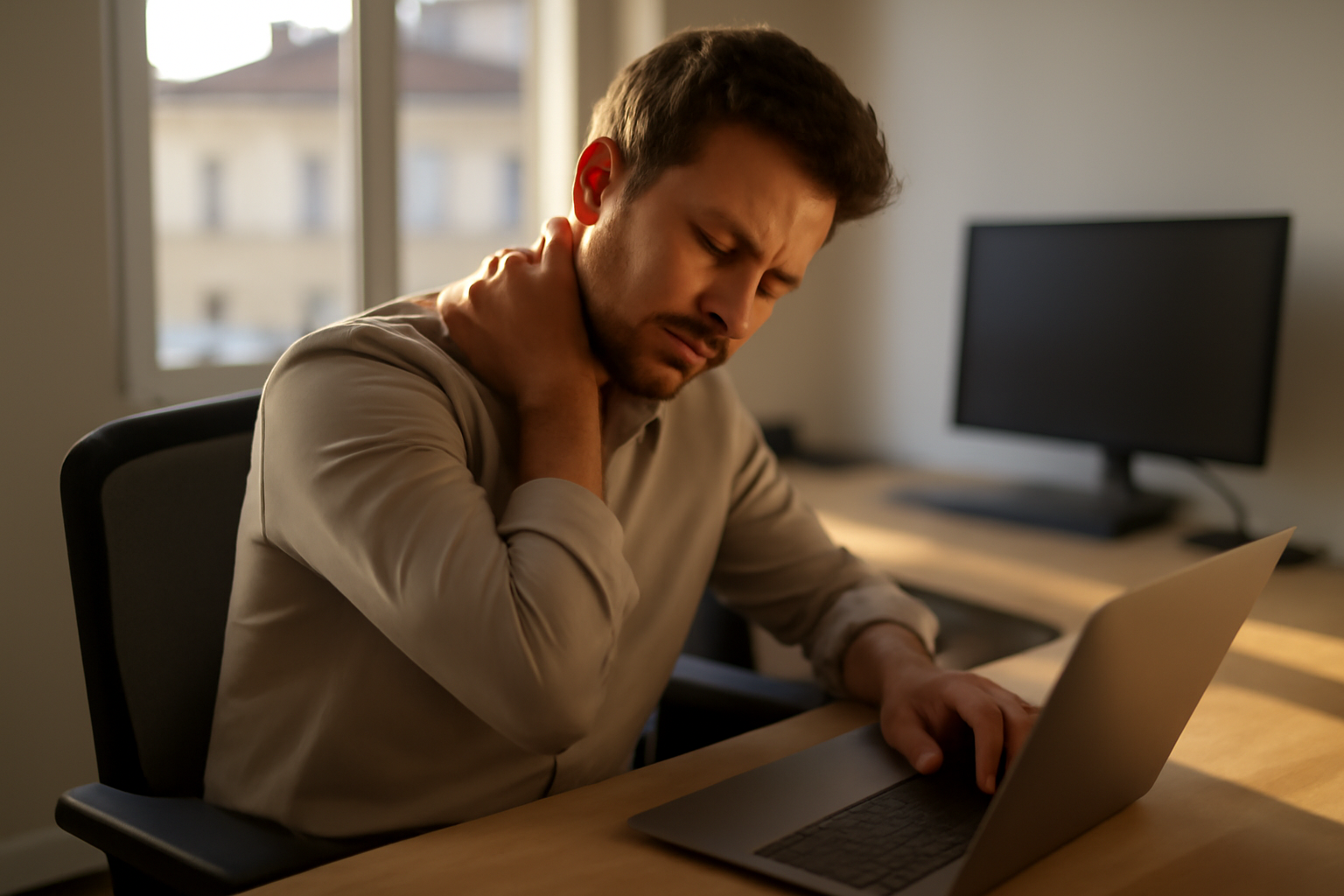 Douleur cervicale qui remonte dans la tête : nuque et arrière du crâne, posture de travail assise